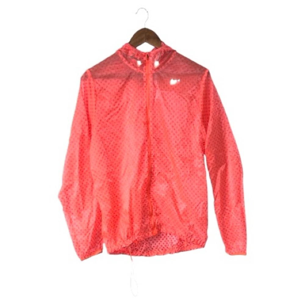 Nike Running Orange Reflective Nylon Lightweight Jacket Polkadots Zipper Size XL